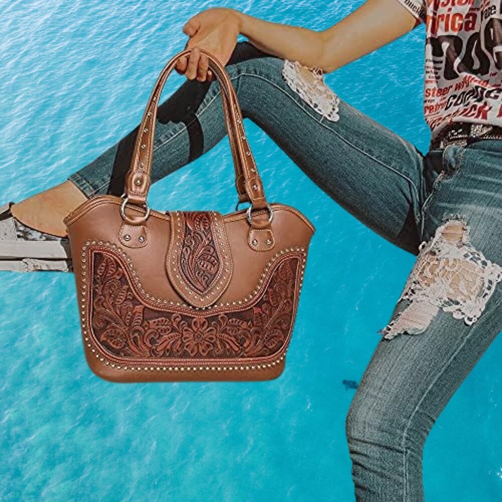 Montana West Women's Western Handbag Tooling Tote Bag Conceal Carry Purse with D